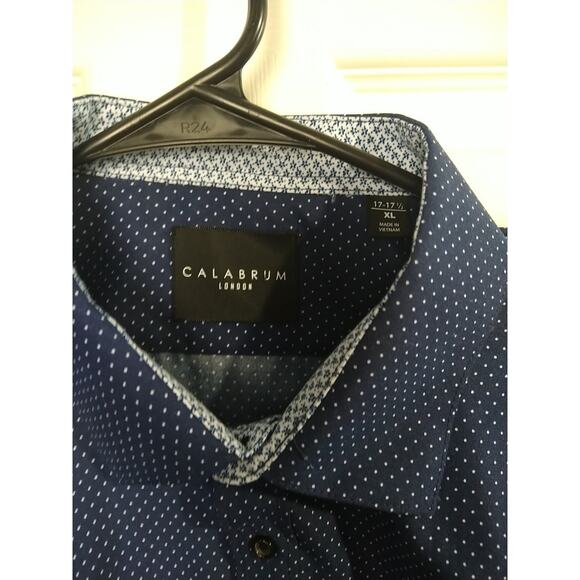 Calabrum Men's XL 17-17.5 Shirt Blue White Polka Dot Long Sleeve Collared Button - Picture 4 of 10